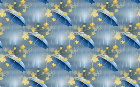 Umbrella pattern - yellow, blue, pattern, umbrella, autumn, rain, leaf, texture, paper