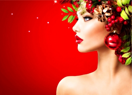 Christmas beauty - red, beauty, model, craciun, girl, christmas, anna subbotina, lips, woman, green