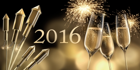 Happy New Year 2016 - celebrate, champagne, holiday, firework