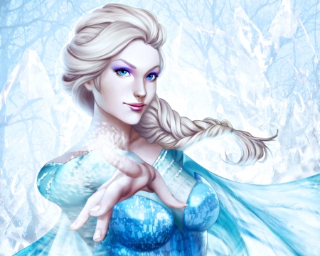 Elsa - winter, blue, girl, blonde, snow queen, weijic, fantasy, white, fanart, elsa, disney