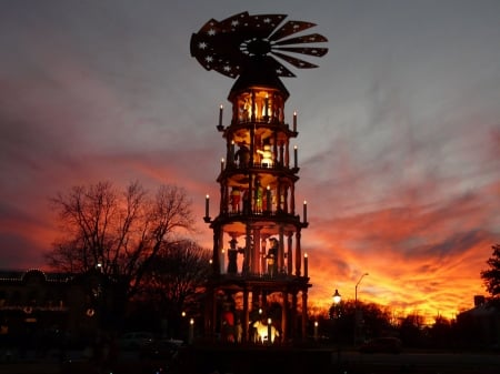 Christmas Pyramid - nature, sky, xmas, sunset, decoration