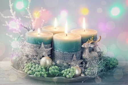 Christmas candles - balls, candles, holidays, deer, christmas balls, christmas