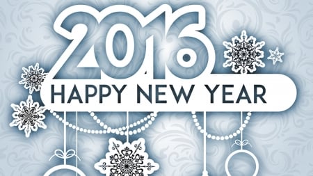 3D 2016 - happy new year, 2016, 3d, blue, snowflakes, cut out