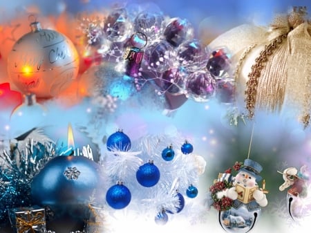 Ornaments - blue, glitter, collage, ornaments, Christmas