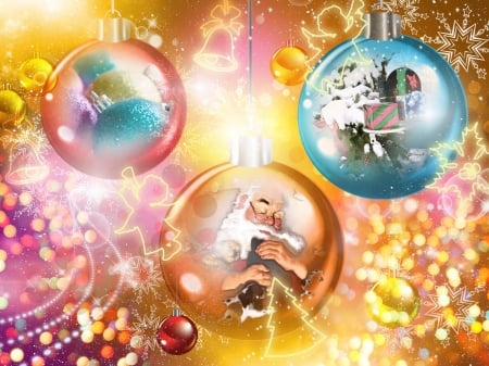 Christmas Spirit - collage, ornaments, presents, Santa, Christmas