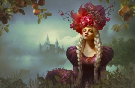 Princess and Castle - woman, princess, female, girl, photography, long hair, fantasy, art, pretty, beautiful, digital, blonde