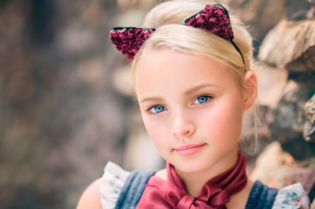 Sweetness - beauty, cat, girl, blue eyes, child, copil, face, ears, pink, ashlyn mae, sweetness, blonde