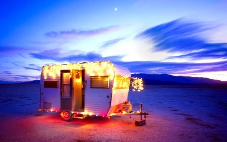 Christmas at desert. - trailer, christmas, desert, lights