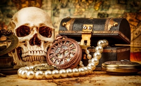 â™¥ - pearls, abstract, treasure, skull