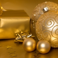 Golden Christmas Decorations and Presents