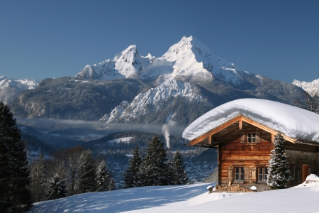 Mountain Cabin - snow, landscape, trees, season