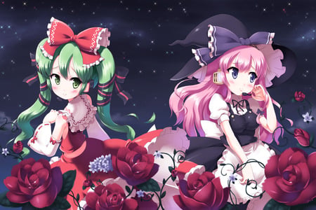 Miku and Luka Cosplaying - luka, touhou, marisa, vocaloid, reimu, miku, anime girl, cosplay