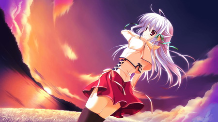 Neithright Heithlover - school uniform, neithright, anime girl, sunset, marginal skip, school girl