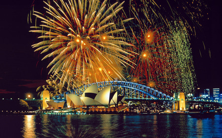 Windows Globalization (AU2) - Windows 7 - microsoft, yellow, opera house, seven, night, windows 7, land, outback, fireworks, sydney, windows, city, australia, nature, lights, 7, aussie