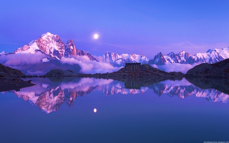 Mountain - moon, lake, mountain, river, sun, water, mountains, land