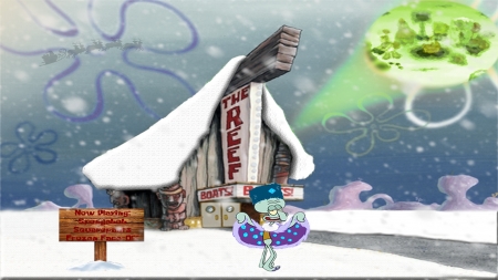 Spongebob Squarepants Movie Theatre Winter Background - Christma, Squarepants, Spongebob Squarepants, Winter, Santa, Spongebob, Squidwar, Blizzard, Snow, Movie Theatre, Movie, Christmas