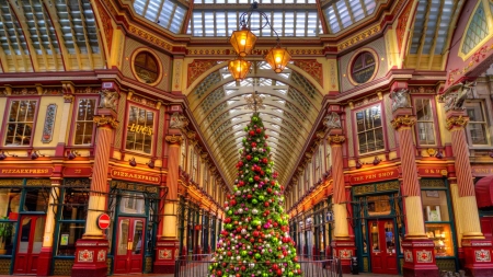 Leadenhall market, London - mood, London, winter, decoration, beautiful, city, tree, christmas, holiday, lights, market