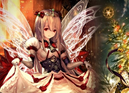 Christmas fairy - craciun, girl, wings, christmas, tagme, lee hyeseung, anime, mfairy, tree