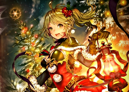 Merry Christmas! - anime, girl, tagme, light, lantern, tree, christmas, manga, craciun, red, lee hyeseung