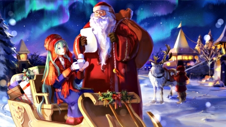 Checking the list - red, winter, craciun, anime, christmas, blue, manga, kirayoci, santa, snow, hatsune miku