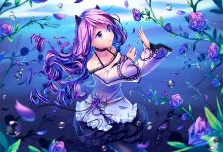 Underwater - long hair, butterfly, pretty, cute, orginal, girl, blue, underwater