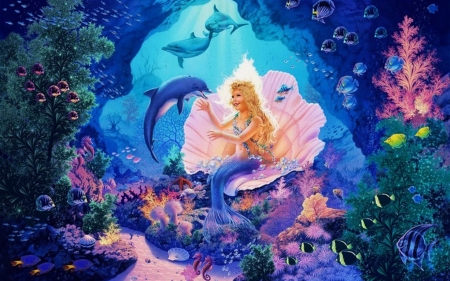 little mermaid princess - coral, dolphin, princess, fish, maermaid