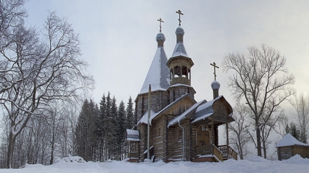 Church In Snow - trees, winter, nature, season