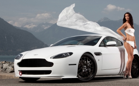 aston martin - girl, martin, mountain, aston