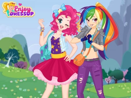 Pinkie Pie   Ranbowdash - My little pony, Having fun, Human form, Teen style