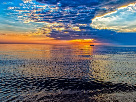 Lake Michigan - nature, sky, lake, reflection, clouds, sunset