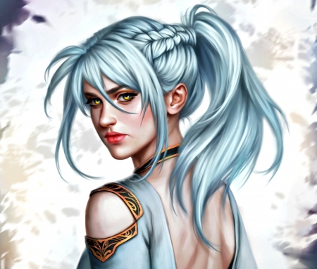 Suraelia Mora - woman, girl, fdasuarez, fantasy, white, art, game, blue, suraelia mora