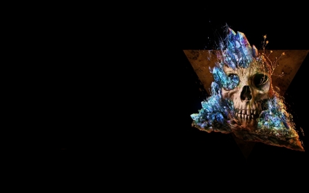 Crystal star - skull, crystal, star, blue, black, fantasy