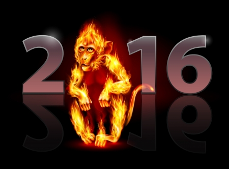 Happy New Year! - new year, zodiac, 2016, black, fire, yellow, animal, orange, card, monkey, chinese