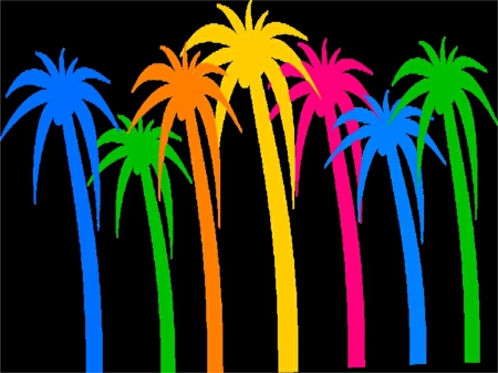 Beach Baby - rainbow, palm trees, beach, gizzzi, palm tree, palm, black, labrano, neon, colour, yellow, pink, blue, green, color, orang