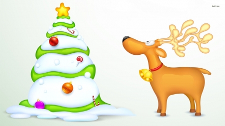 Reindeer Gazing At Christmas Tree - gazing, reindeer, tree, at, christmas