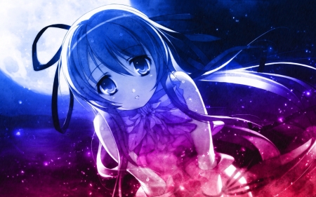 Sweet Concern - moon, ribbon, anime, anime girl