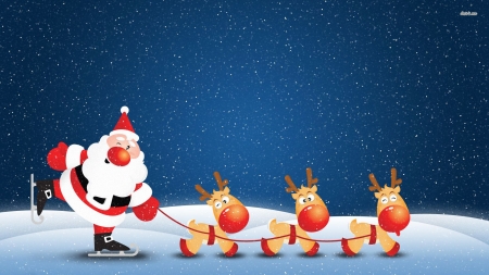 Santa On Skates Pulled By His Reindeer - Pulled, By, Reindeer, His, On, Santa, Skates