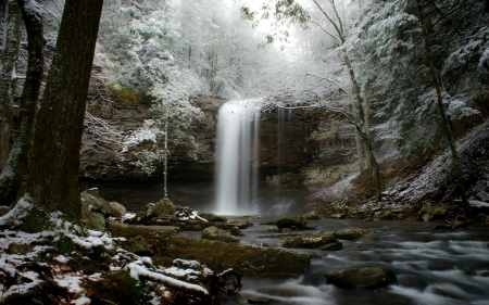 Winter waterfall - winter, waterfall, beautiful, snow, frost, forest, rocks