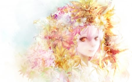 Spring - manga, anime, white, zhang xiao bo, yellow, girl, flower, pink