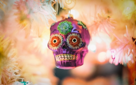 Pink skull decoration - pink, craciun, orange, deco, christmas, skull, green