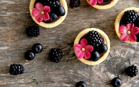 Berry Tarts - berries, blackberry, food, fruit, dessert, fruits, flower, sweet