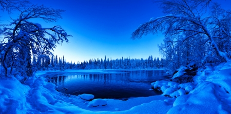 Winter - ice, panorama, winter, nature, cold, lapland, blue, snow, river, finland, photograph, landscapes