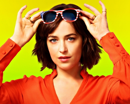 Dakota Johnson - woman, actress, yellow, dakota johnson, girl, orange, sunglasses