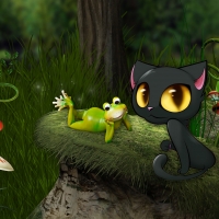 Black Cat and Frog