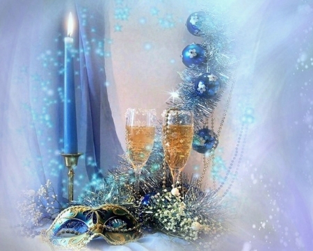 All good in the new year - candle, mask, glasses, blue