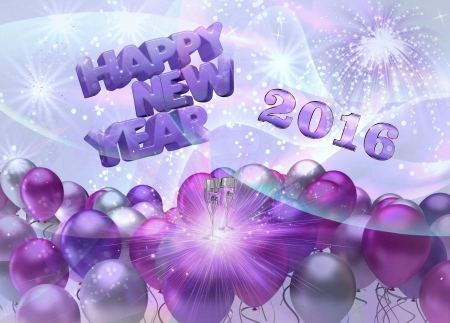 HAPPY NEW YEAR - PURPLE, HAPPY, new year, baloons