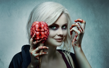 izombie - girl, face, zombie, brain