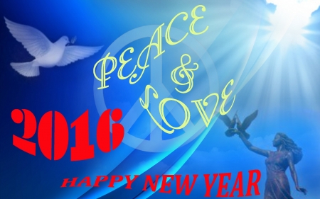 NEW YEAR - Red, woman, Dove, White, Blue