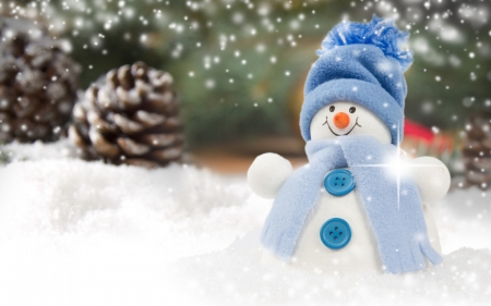 Snowman - hat, snowman, winter, blue, deco, snow, christmas, white, craciun, cute, card