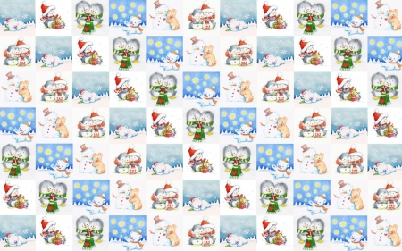 Christmas collage - winter, blue, collage, pattern, christmas, white, craciun, green, texture, paper, penguin